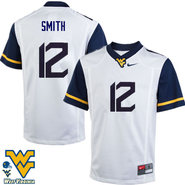 Men #12 Geno Smith West Virginia Mountaineers College Football Jerseys-White